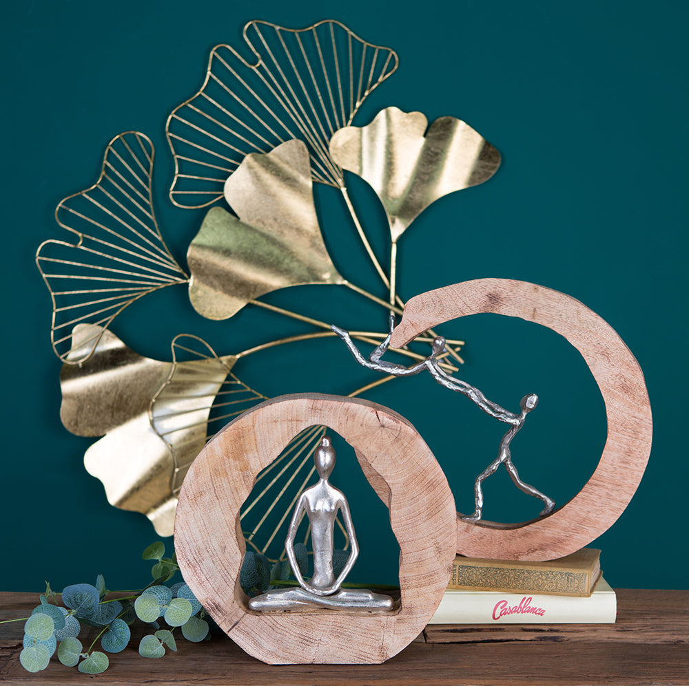 Sculptuur „Health“ - mat zilver / hout - 5x28,5x27cm