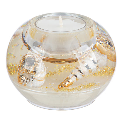 Theelichthouder - glas met ingegoten decoraties - 6x8cm
