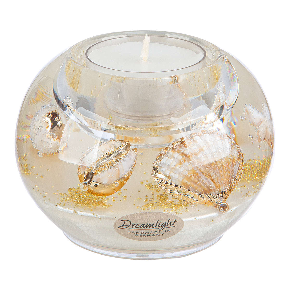 Theelichthouder - glas met ingegoten decoraties - 6x8cm