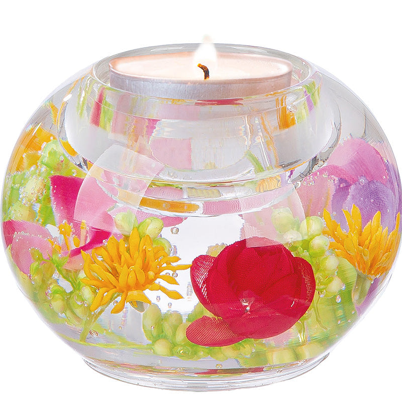 Theelichthouder - glas met ingegoten decoraties - 6x8cm
