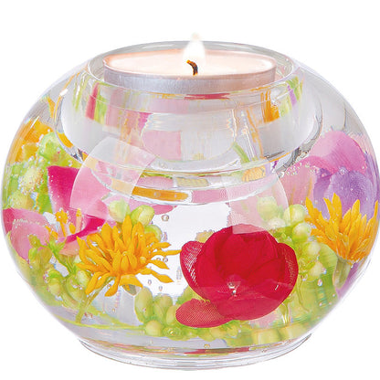 Theelichthouder - glas met ingegoten decoraties - 6x8cm