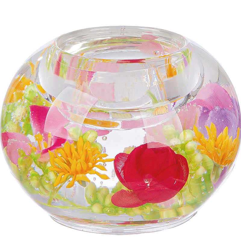 Theelichthouder - glas met ingegoten decoraties - 6x8cm