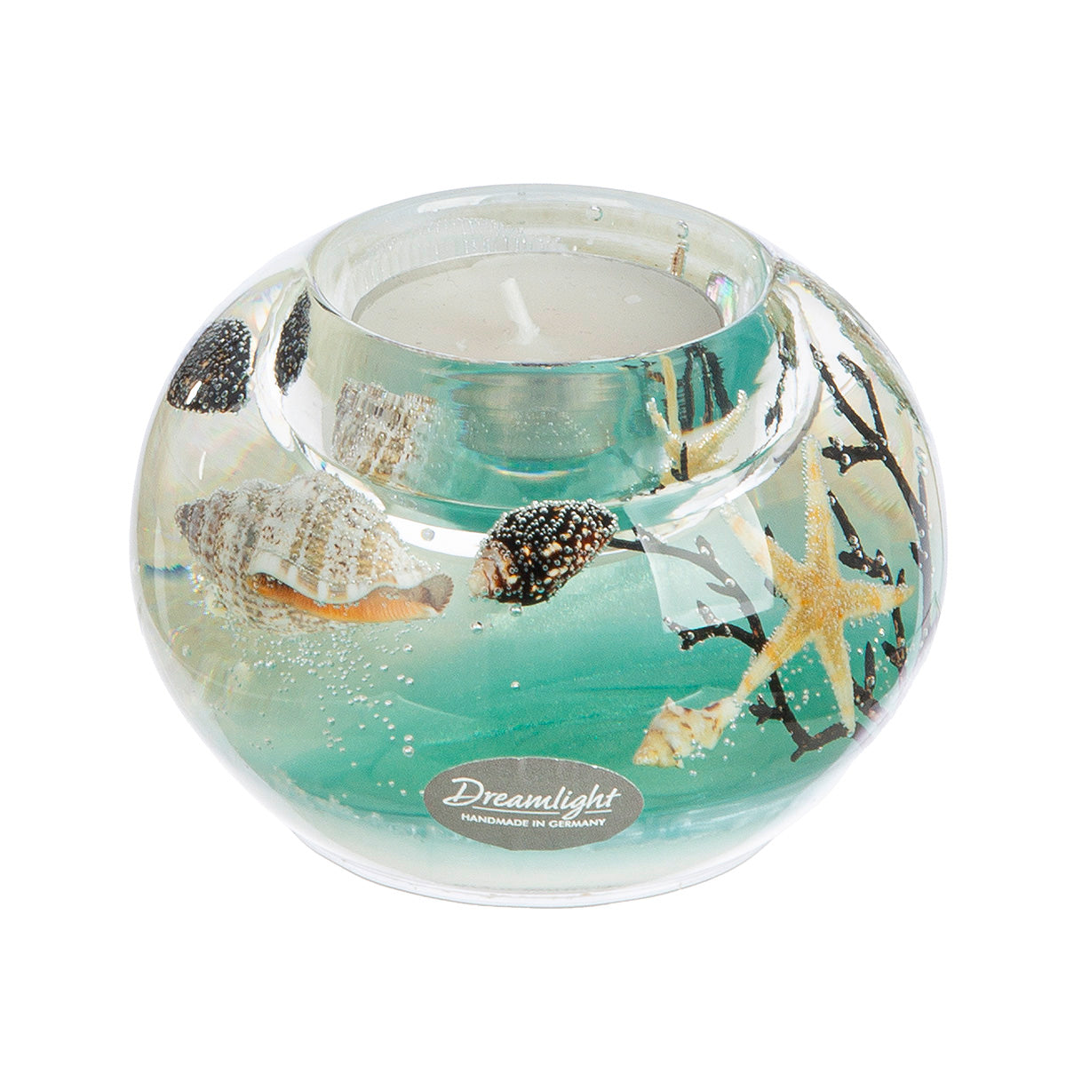 Theelichthouder - glas met ingegoten decoraties - 6x8cm