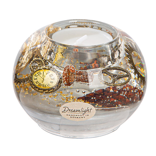 Theelichthouder - glas met ingegoten decoraties - 6x8cm
