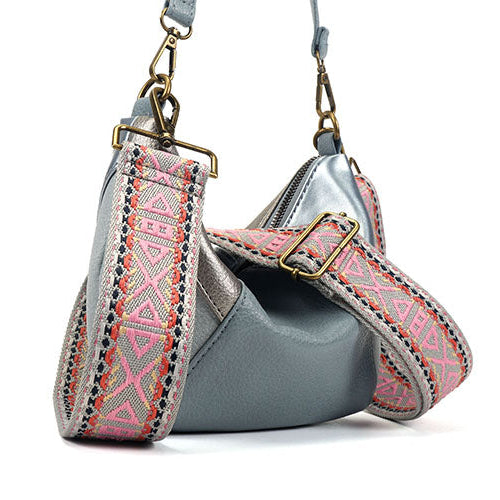 Blauwe crossbody tas Columbia zijaanzicht met ritssluiting en geweven band – GlamourGift