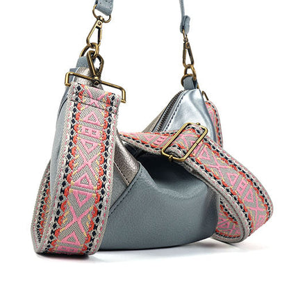 Blauwe crossbody tas Columbia zijaanzicht met ritssluiting en geweven band – GlamourGift