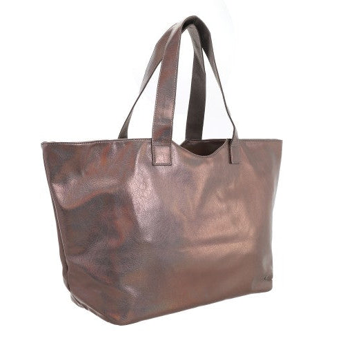 Bronzen metallic shopper Krabi zijaanzicht met handvatten – GlamourGift