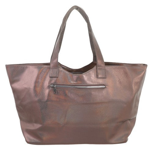 Bronzen metallic shopper Krabi achterkant met extern ritsvak – GlamourGift