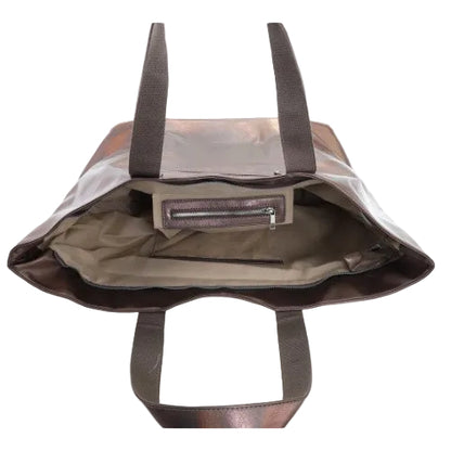 Binnenkant bronzen shopper Krabi met ruim hoofdvak en ritsvak – GlamourGift