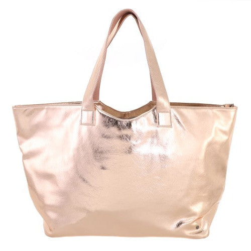 Champagne metallic shopper Krabi voorkant, glanzend PU leer – GlamourGift