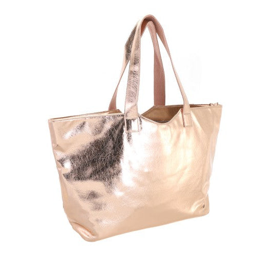 Champagne metallic shopper Krabi zijaanzicht met handvatten – GlamourGift