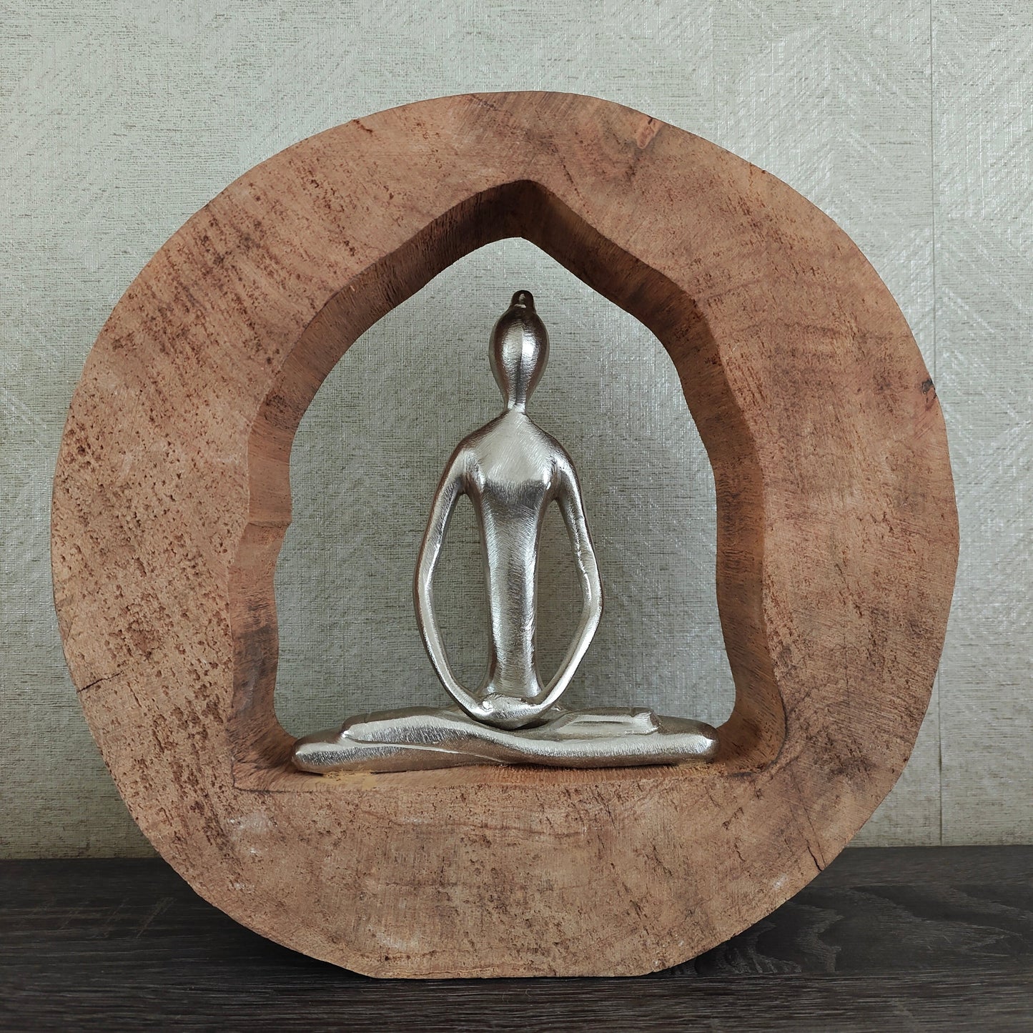 Sculptuur „Health“ - mat zilver / hout - 5x28,5x27cm