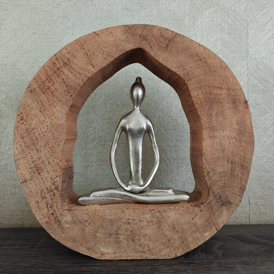 Sculptuur „Health“ - mat zilver / hout - 5x28,5x27cm