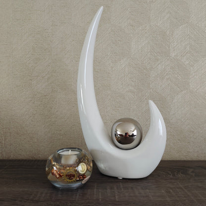 Sculptuur „Move“ - wit / zilverkleurig - 7x17x36,5cm