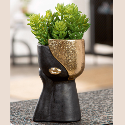 Bloempot "Vogue“ - matzwart / goudkleurig / keramiek