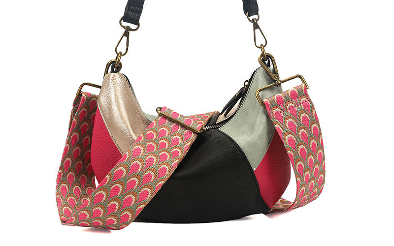 Roze crossbody tas Columbia achterkant met verstelbare schouderband – GlamourGift