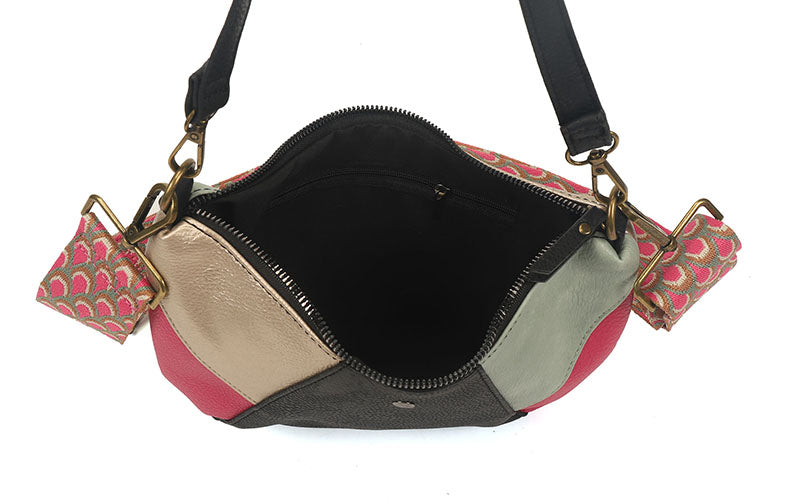 Binnenkant roze crossbody tas Columbia met ruim hoofdvak en ritssluiting – GlamourGift